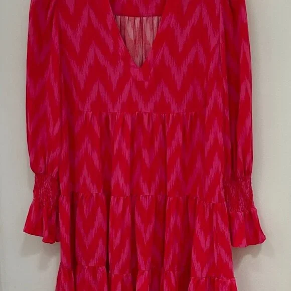 Pomander Place Hot Pink Ikat Kenzo Dress Size M in Hot Pink Ikat - Picture 3 of 13